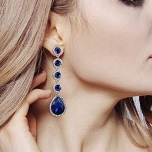 New Elegant Blue Silver Chandelier Earrings